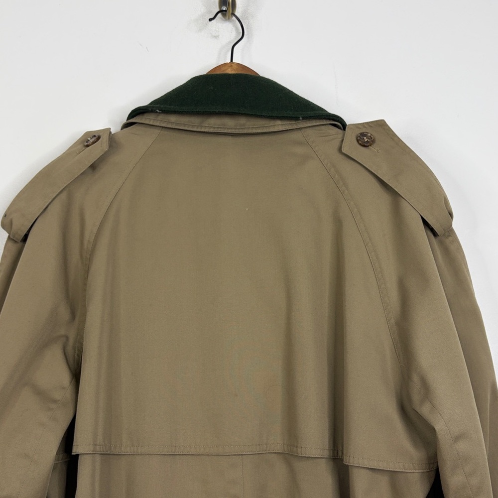 Classic Khaki Trench Coat with Dark Green Collar - Picture 6 of 16